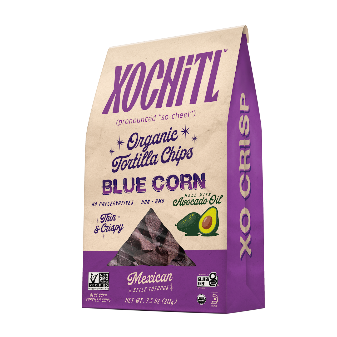 Xochitl Organic Blue Corn Tortilla Chips with avocado oil package