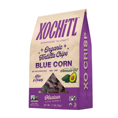 Xochitl Organic Blue Corn Tortilla Chips with avocado oil package