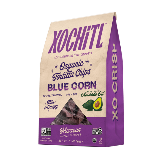 Xochitl Organic Blue Corn Tortilla Chips with avocado oil package