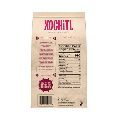 Xochitl no salt tortilla chips with avocado oil back of package