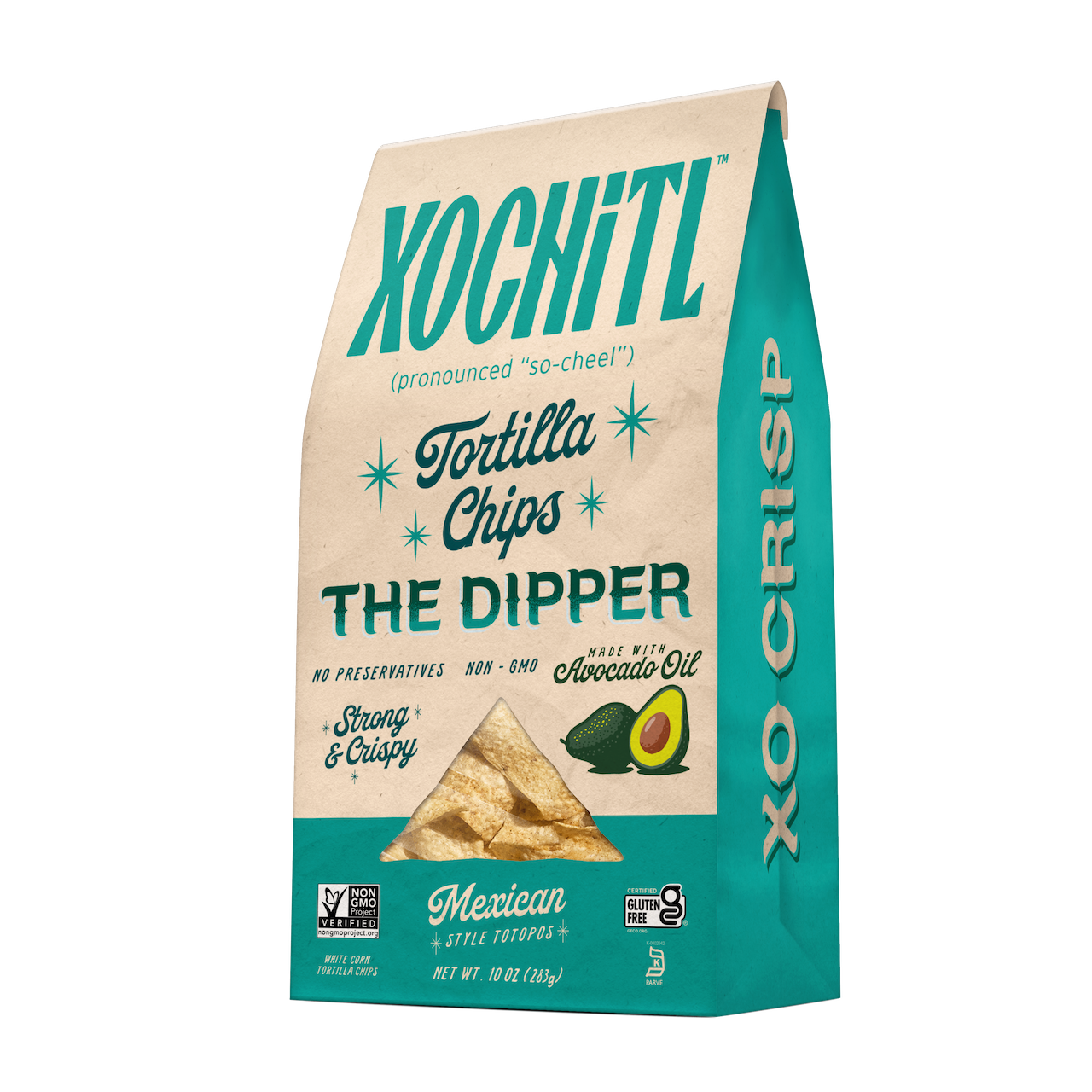 Xochitl The Dipper Tortilla Chips with avocado oil packaging 
