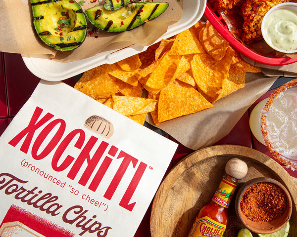 Xochitl Cholula Hot Sauce Tortilla Chips and food